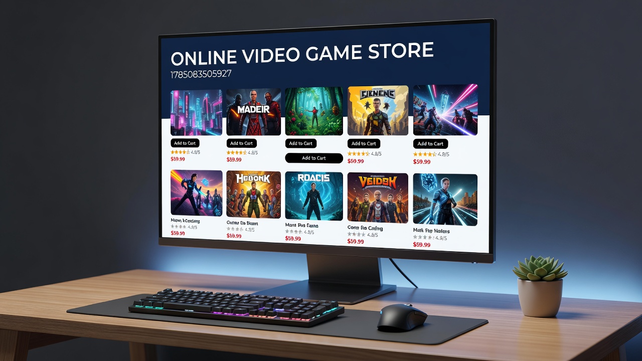 Close-up view of product detail page on an online video game store highlighting descriptions and availability indicators