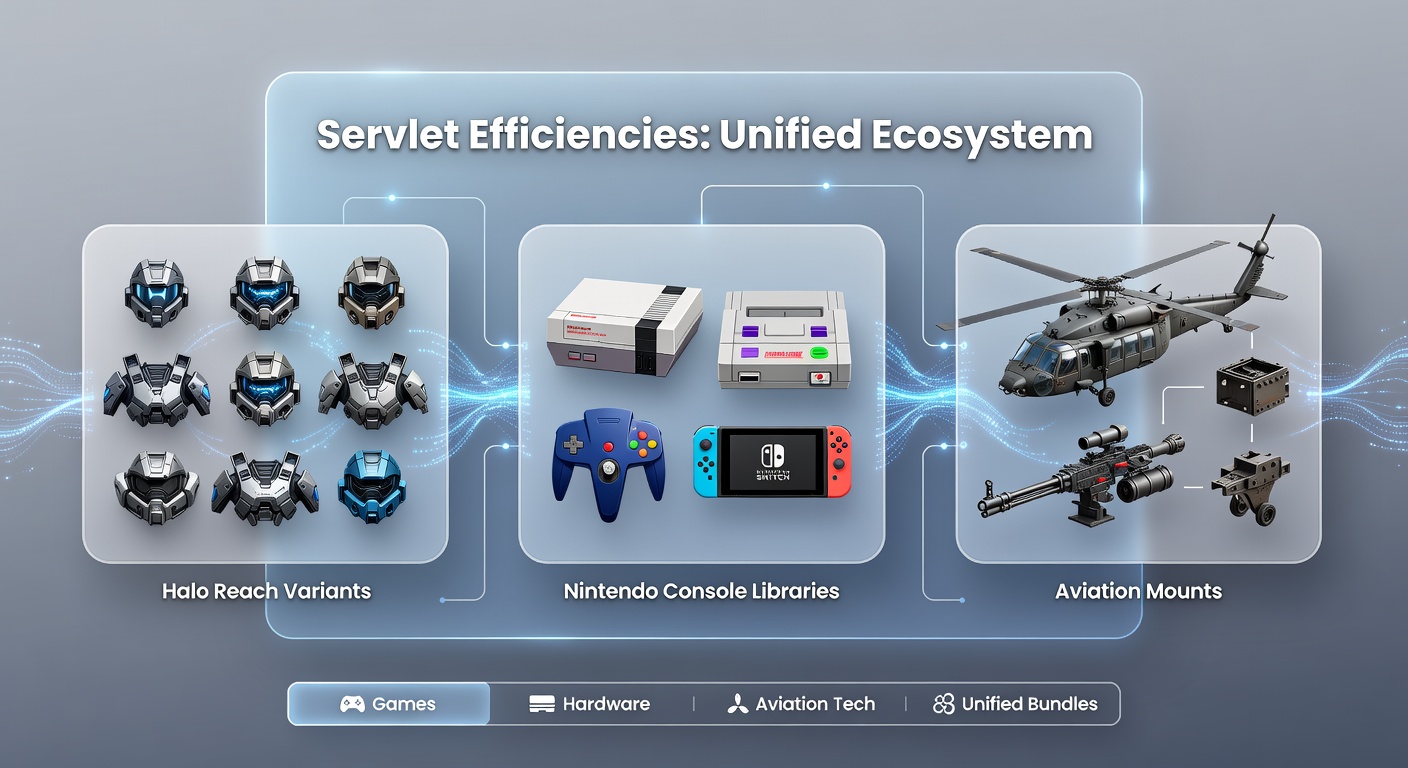 Digital storefront category mapping showing Halo Reach editions alongside Nintendo DS and Wii libraries with aviation gaming mounts organized in backend systems